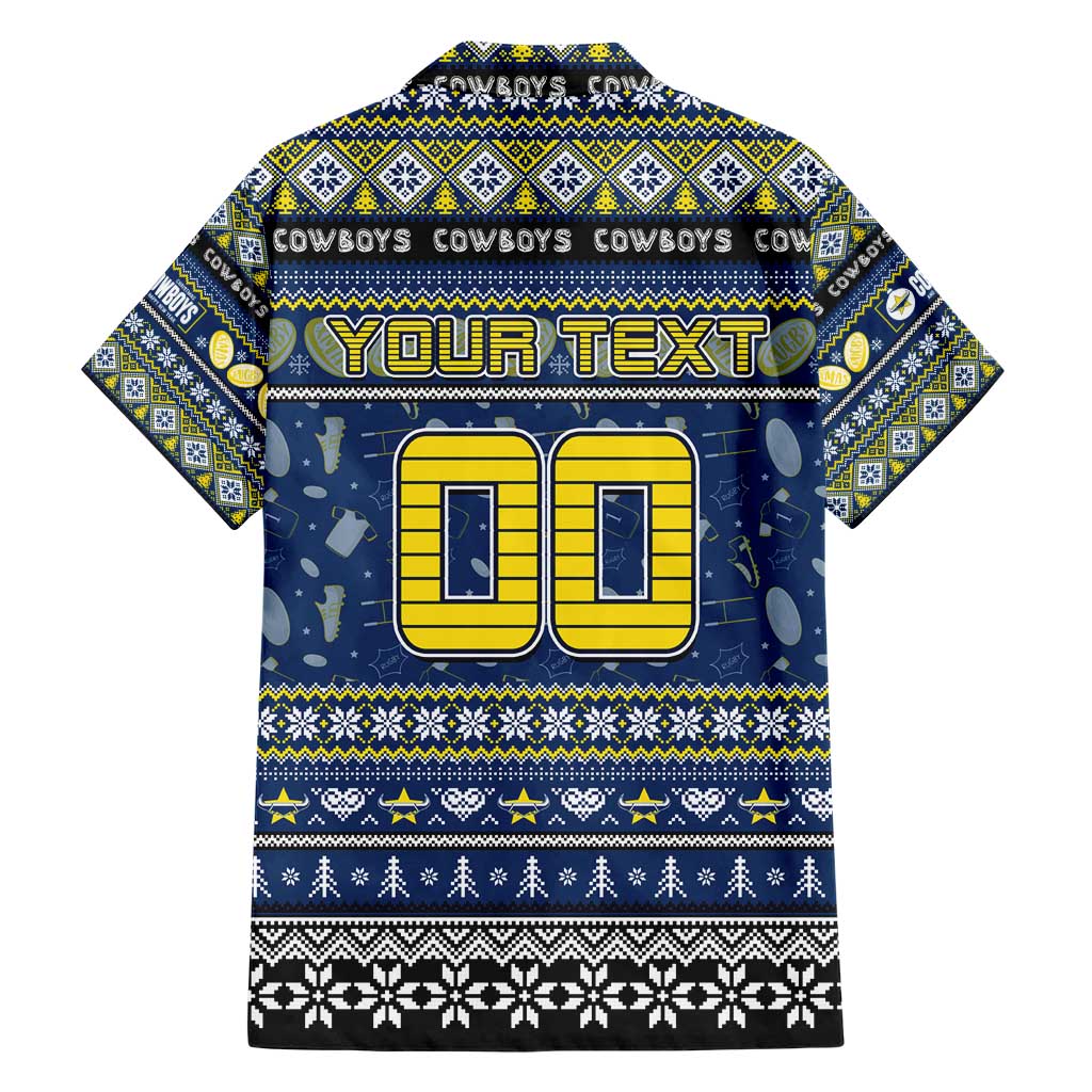 Personalized Cowboys Rugby Xmas Family Matching Short Sleeve Bodycon Dress and Hawaiian Shirt Australia NRL Mascot