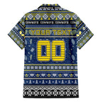 Personalized Cowboys Rugby Xmas Family Matching Short Sleeve Bodycon Dress and Hawaiian Shirt Australia NRL Mascot