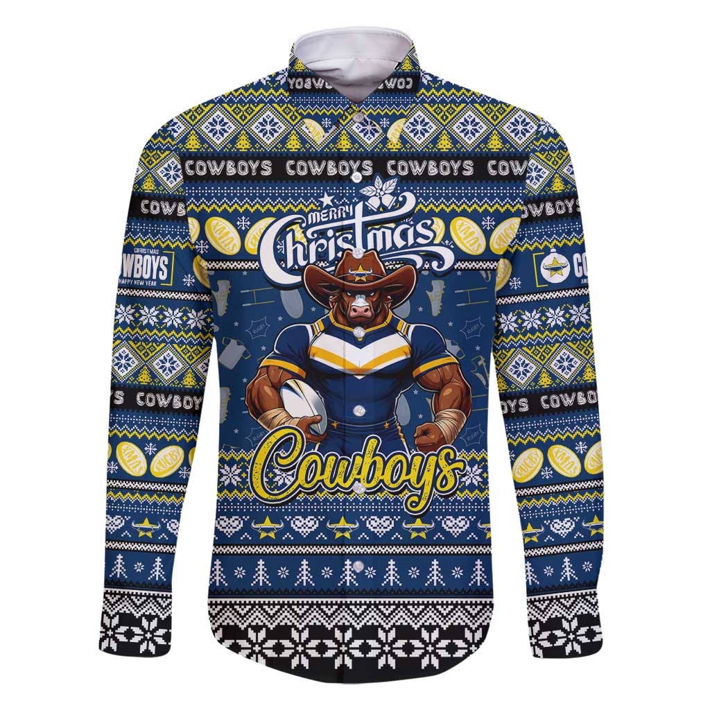 Personalized Cowboys Rugby Xmas Family Matching Tank Maxi Dress and Hawaiian Shirt Australia NRL Mascot