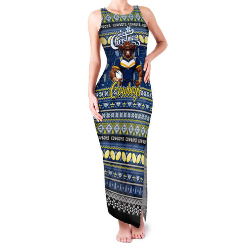 Personalized Cowboys Rugby Xmas Family Matching Tank Maxi Dress and Hawaiian Shirt Australia NRL Mascot
