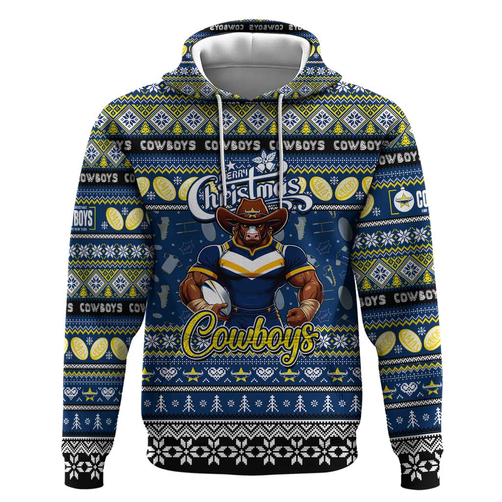 Personalized Cowboys Rugby Xmas Hoodie Australia NRL Mascot