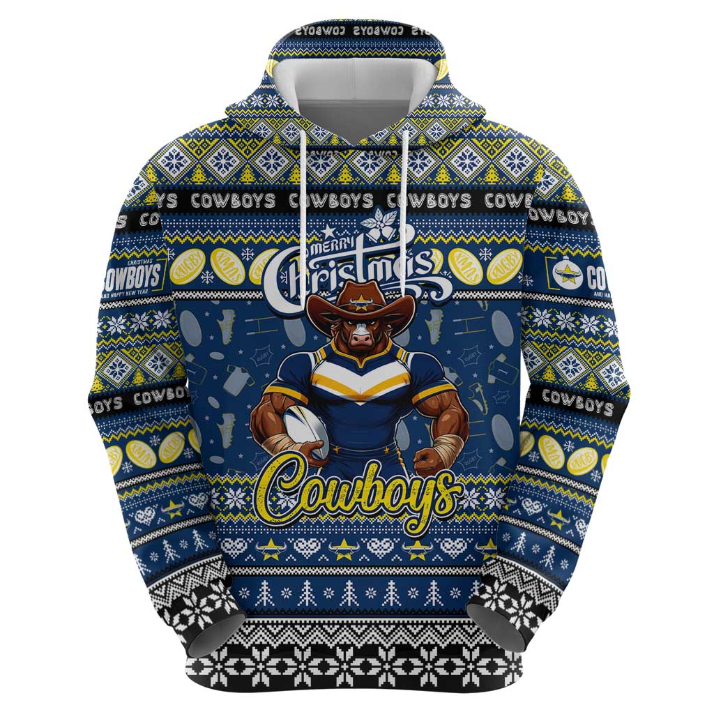 Personalized Cowboys Rugby Xmas Hoodie Australia NRL Mascot