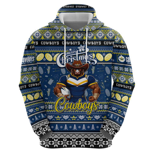 Personalized Cowboys Rugby Xmas Hoodie Australia NRL Mascot