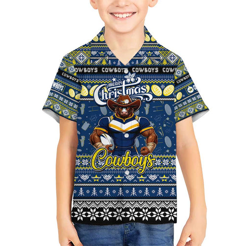 Personalized Cowboys Rugby Xmas Kid Hawaiian Shirt Australia NRL Mascot