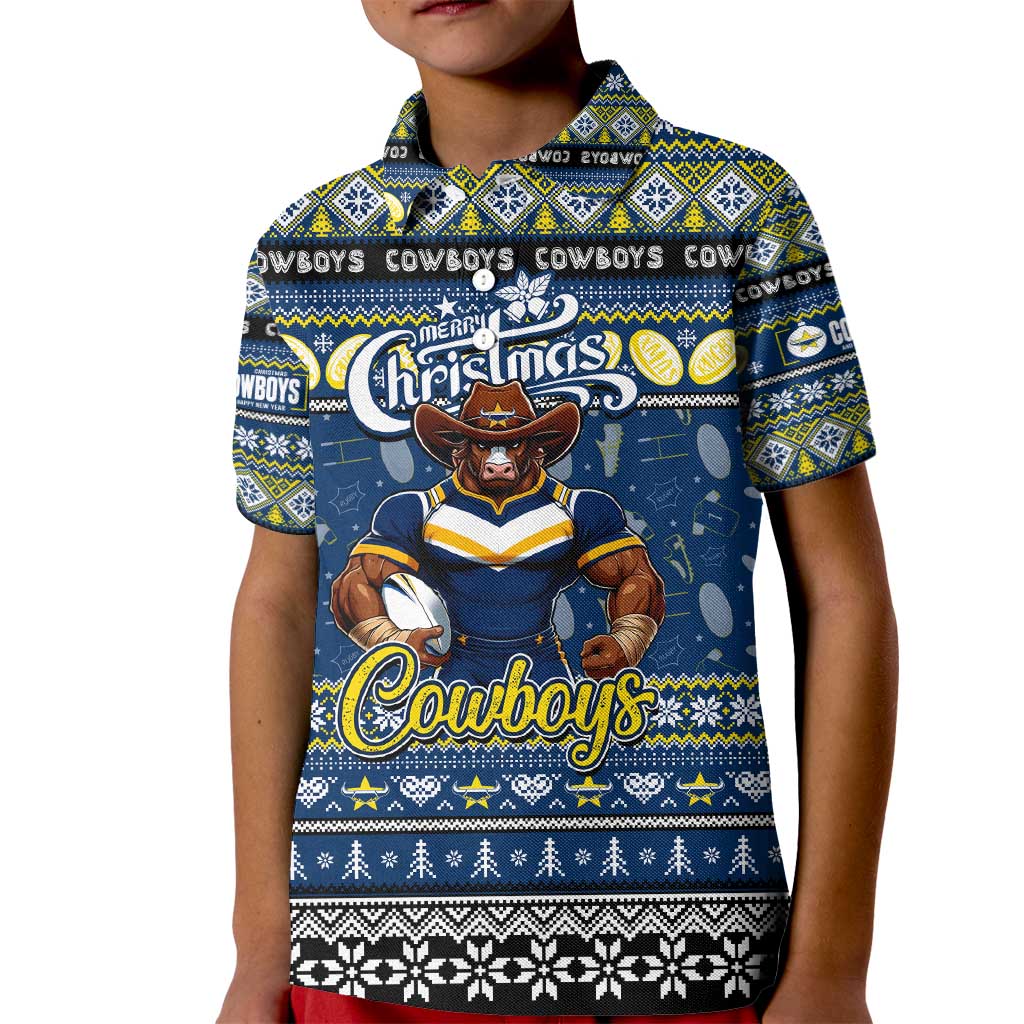 Personalized Cowboys Rugby Xmas Kid Polo Shirt Australia NRL Mascot