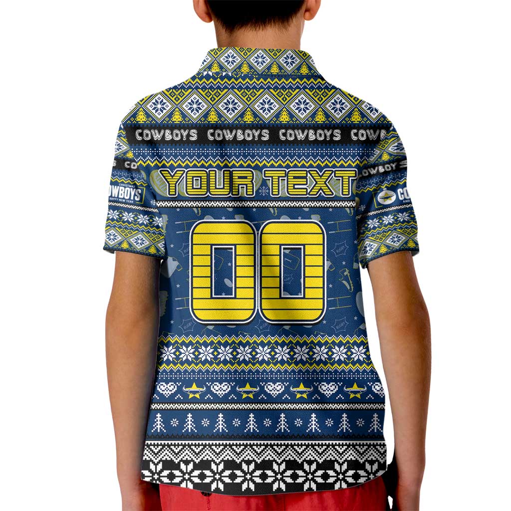 Personalized Cowboys Rugby Xmas Kid Polo Shirt Australia NRL Mascot