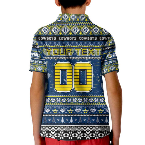 Personalized Cowboys Rugby Xmas Kid Polo Shirt Australia NRL Mascot