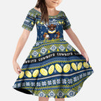 Personalized Cowboys Rugby Xmas Kid Short Sleeve Dress Australia NRL Mascot