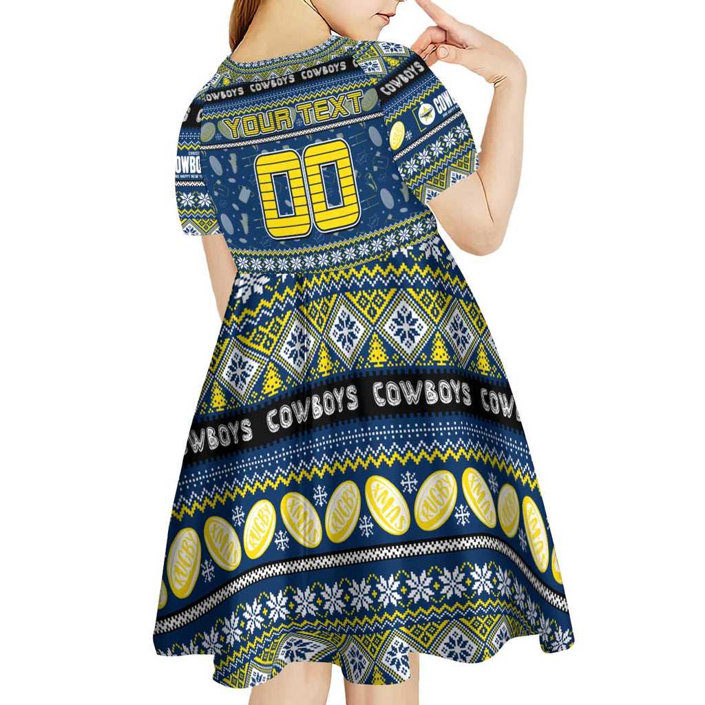 Personalized Cowboys Rugby Xmas Kid Short Sleeve Dress Australia NRL Mascot
