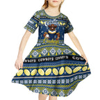 Personalized Cowboys Rugby Xmas Kid Short Sleeve Dress Australia NRL Mascot