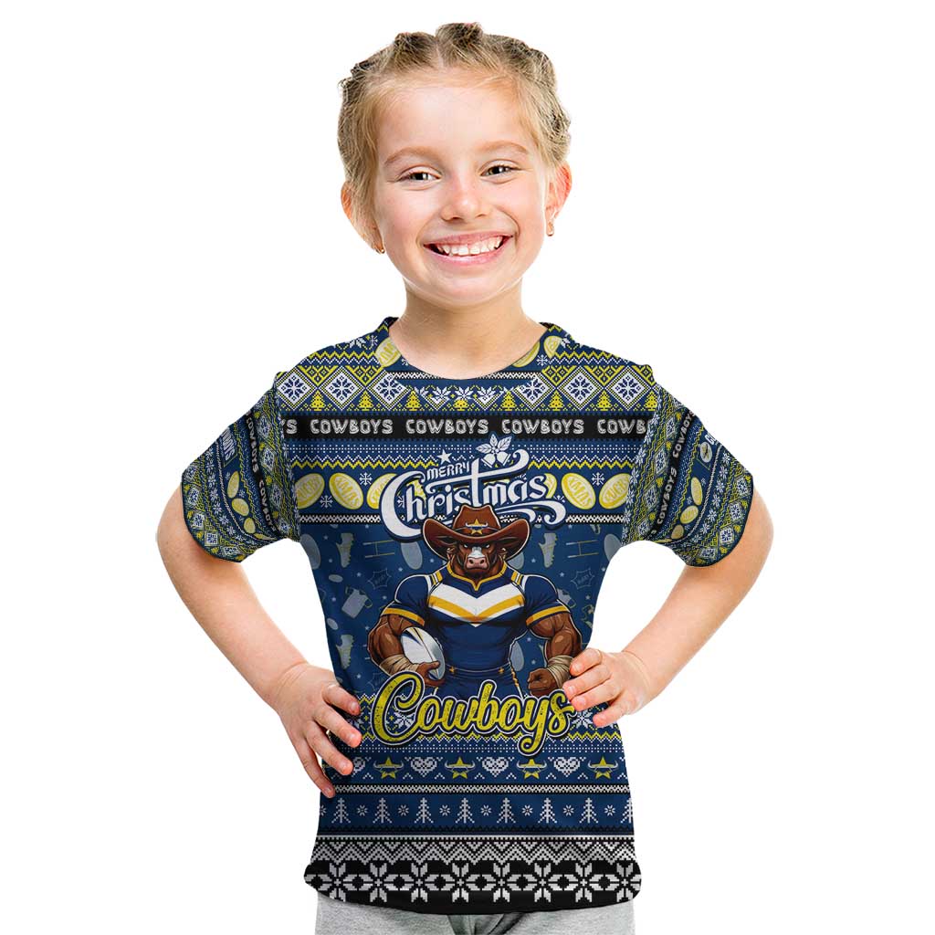 Personalized Cowboys Rugby Xmas Kid T Shirt Australia NRL Mascot