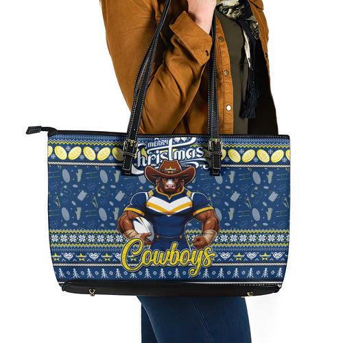 Cowboys Rugby Xmas Leather Tote Bag Australia NRL Mascot
