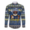 Personalized Cowboys Rugby Xmas Long Sleeve Button Shirt Australia NRL Mascot