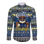 Personalized Cowboys Rugby Xmas Long Sleeve Button Shirt Australia NRL Mascot