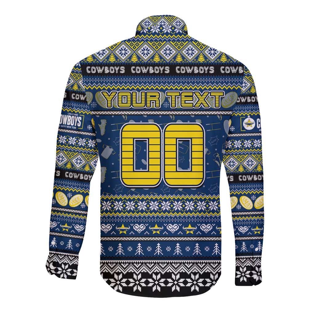 Personalized Cowboys Rugby Xmas Long Sleeve Button Shirt Australia NRL Mascot