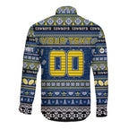 Personalized Cowboys Rugby Xmas Long Sleeve Button Shirt Australia NRL Mascot