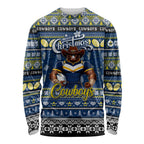 Personalized Cowboys Rugby Xmas Long Sleeve Shirt Australia NRL Mascot