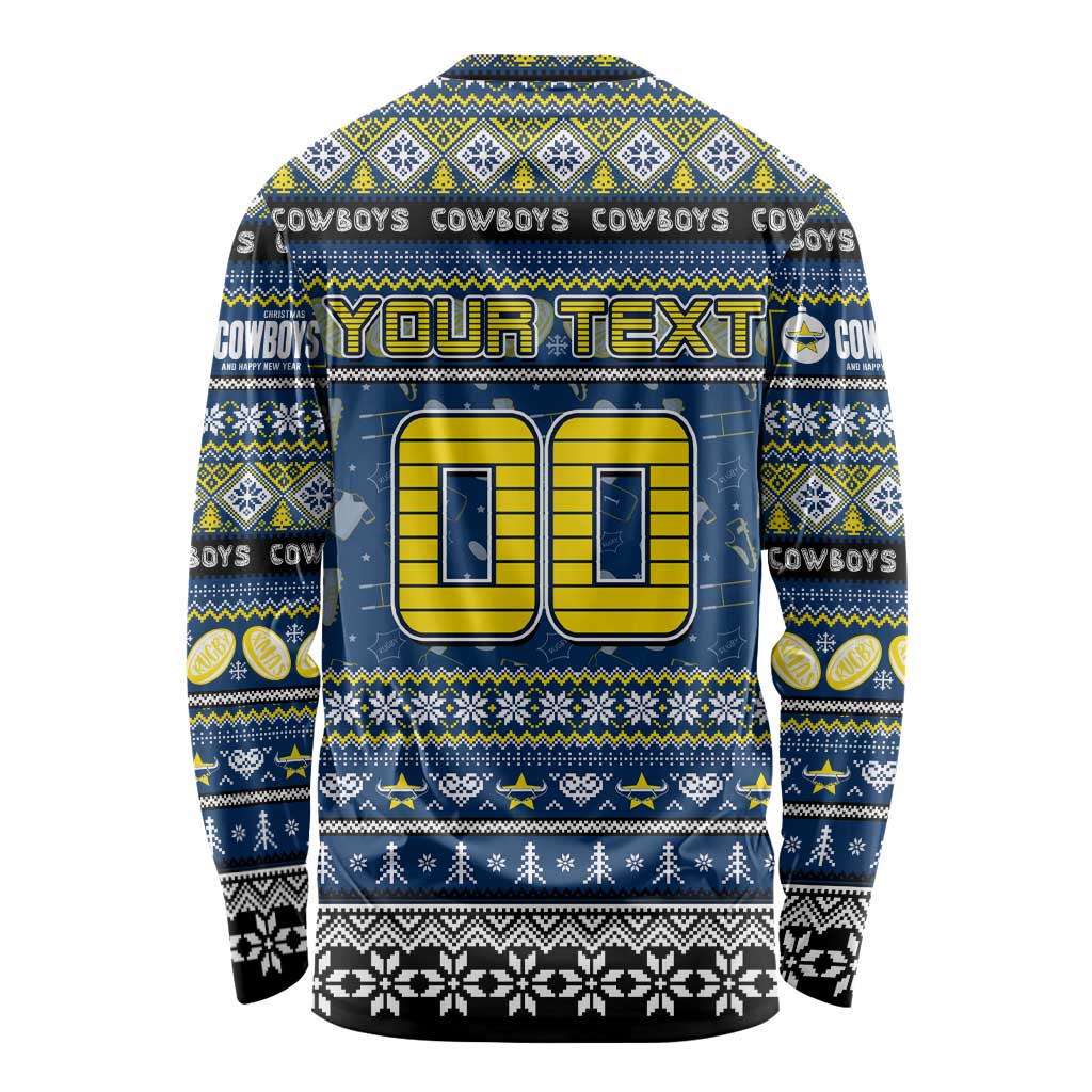 Personalized Cowboys Rugby Xmas Long Sleeve Shirt Australia NRL Mascot