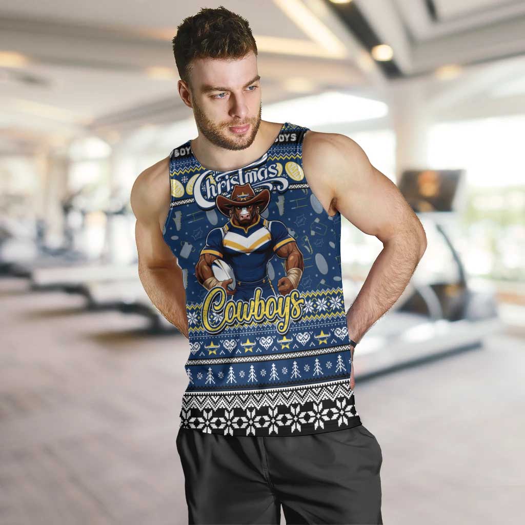 Personalized Cowboys Rugby Xmas Men Tank Top Australia NRL Mascot