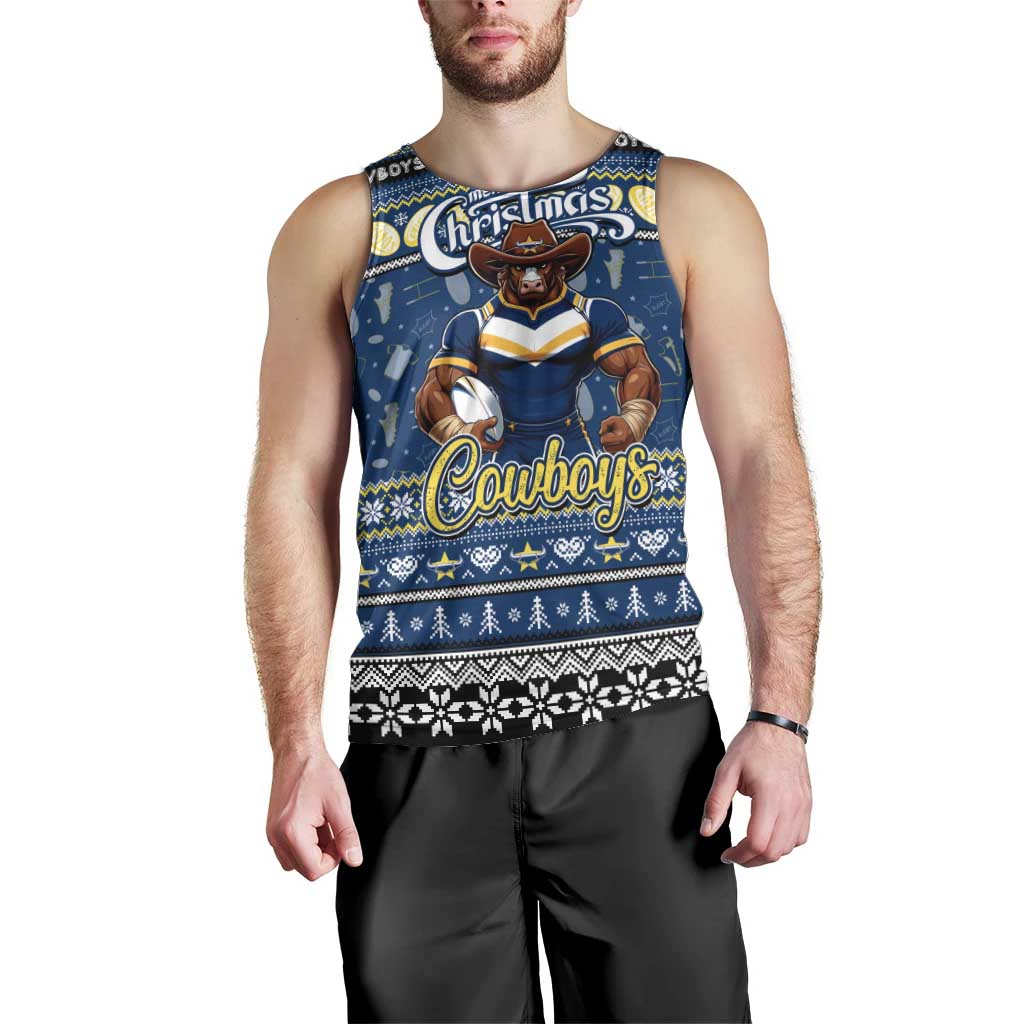 Personalized Cowboys Rugby Xmas Men Tank Top Australia NRL Mascot