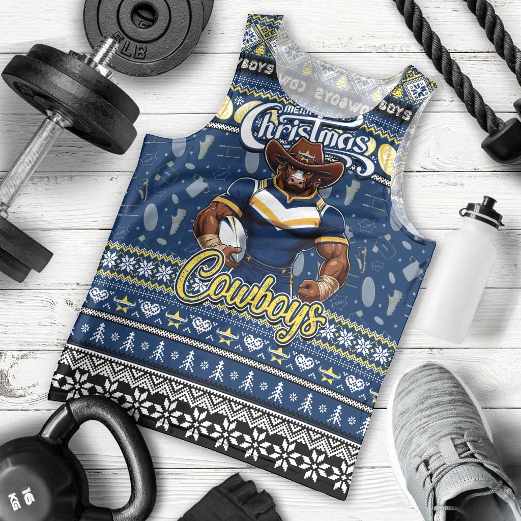 Personalized Cowboys Rugby Xmas Men Tank Top Australia NRL Mascot
