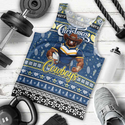Personalized Cowboys Rugby Xmas Men Tank Top Australia NRL Mascot