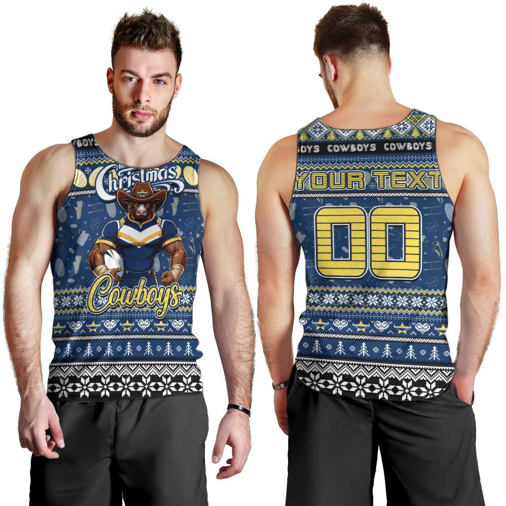 Personalized Cowboys Rugby Xmas Men Tank Top Australia NRL Mascot