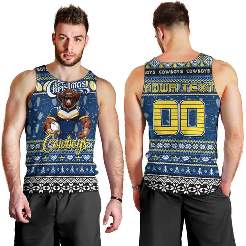 Personalized Cowboys Rugby Xmas Men Tank Top Australia NRL Mascot