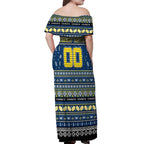 Personalized Cowboys Rugby Xmas Off Shoulder Maxi Dress Australia NRL Mascot
