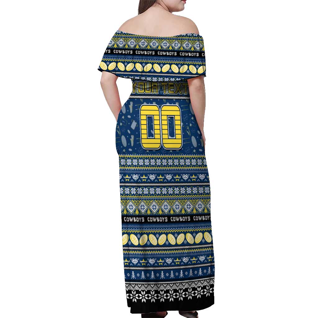 Personalized Cowboys Rugby Xmas Off Shoulder Maxi Dress Australia NRL Mascot