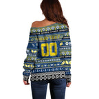 Personalized Cowboys Rugby Xmas Off Shoulder Sweater Australia NRL Mascot