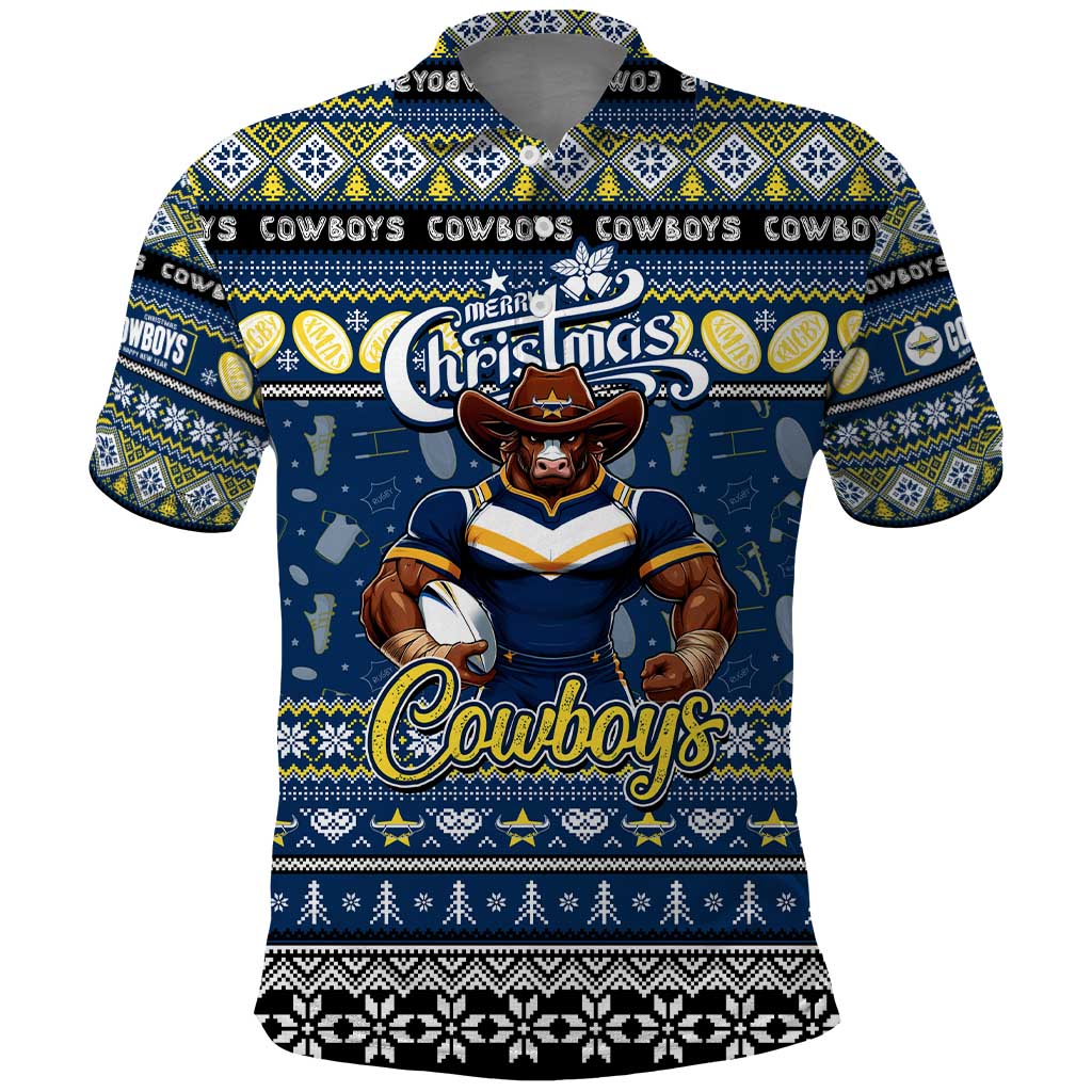 Personalized Cowboys Rugby Xmas Polo Shirt Australia NRL Mascot