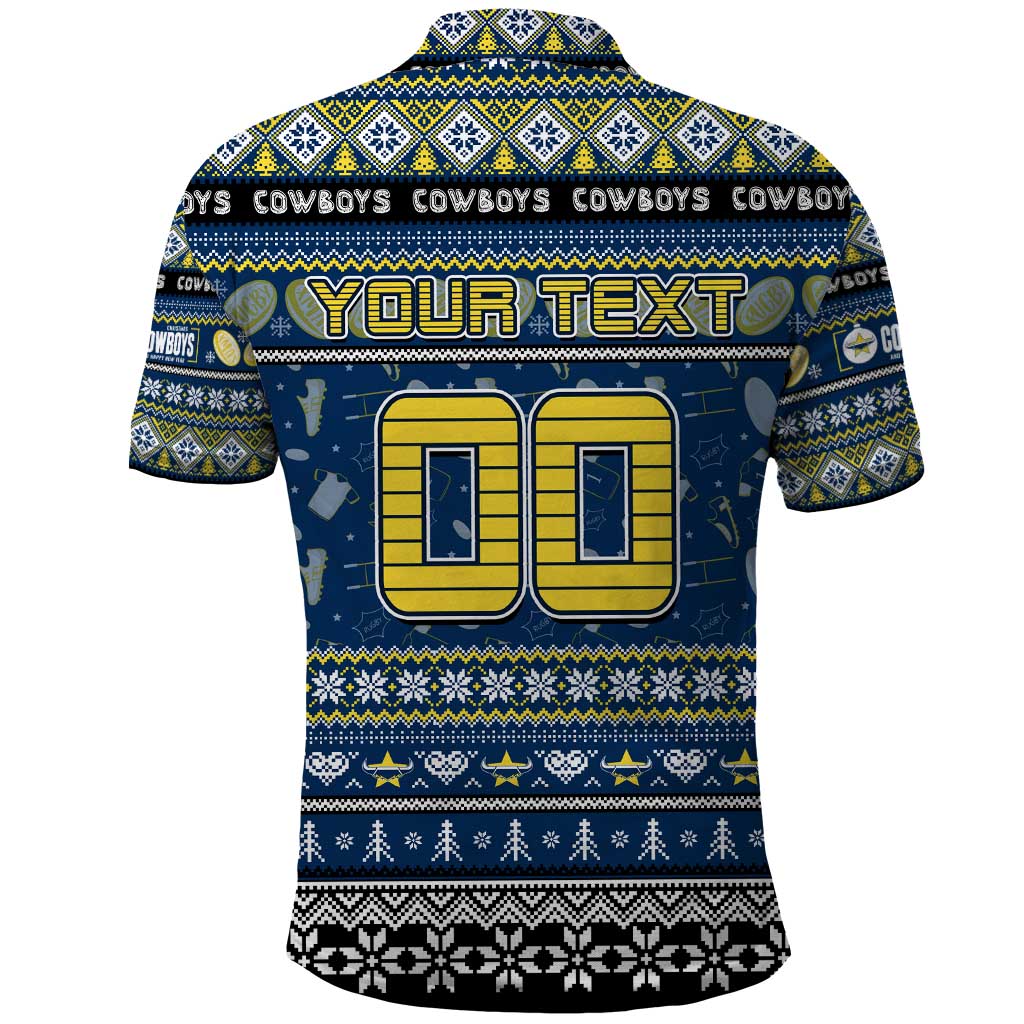 Personalized Cowboys Rugby Xmas Polo Shirt Australia NRL Mascot