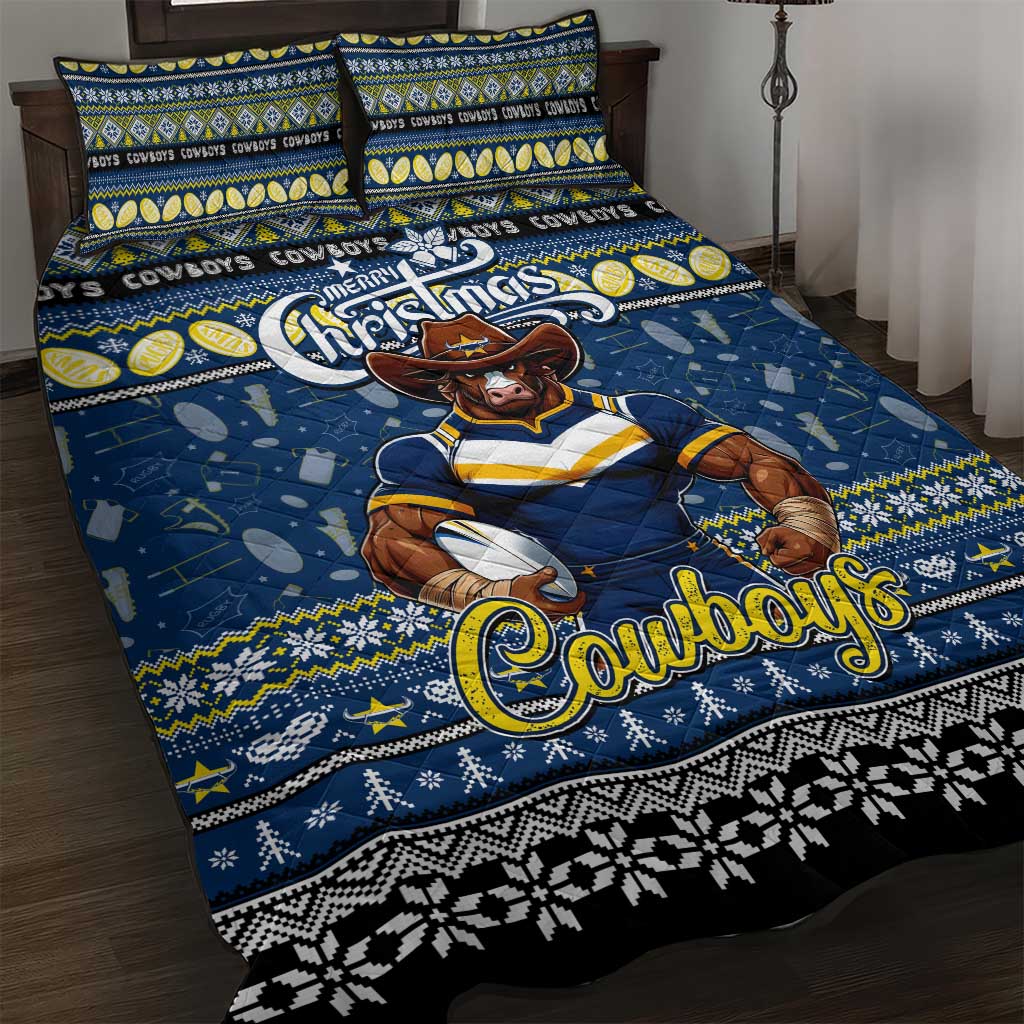Cowboys Rugby Xmas Quilt Bed Set Australia NRL Mascot