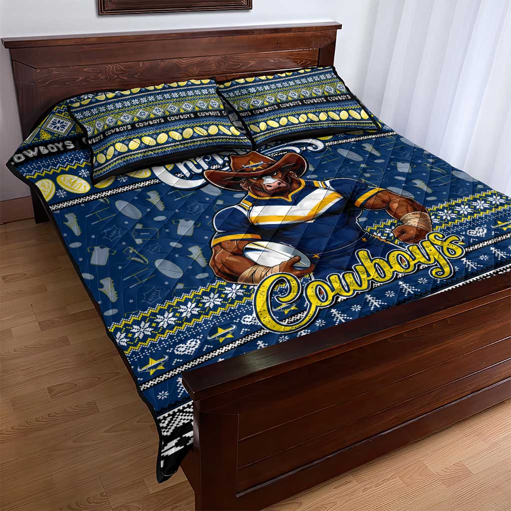 Cowboys Rugby Xmas Quilt Bed Set Australia NRL Mascot