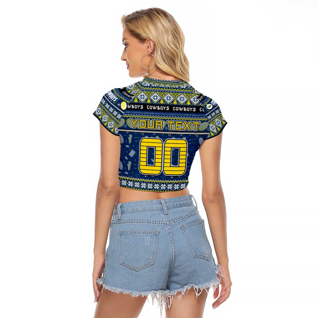 Personalized Cowboys Rugby Xmas Raglan Cropped T Shirt Australia NRL Mascot