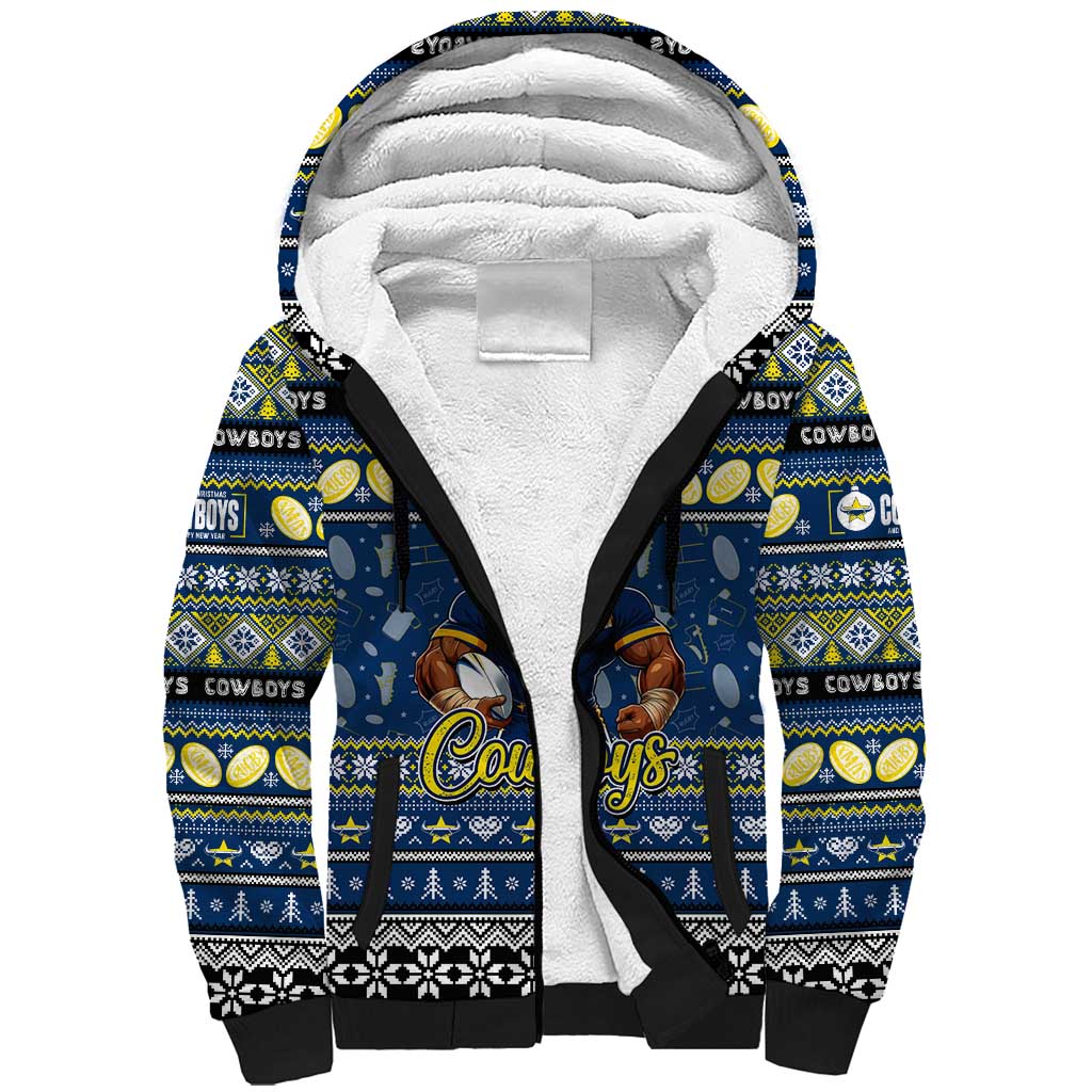 Personalized Cowboys Rugby Xmas Sherpa Hoodie Australia NRL Mascot