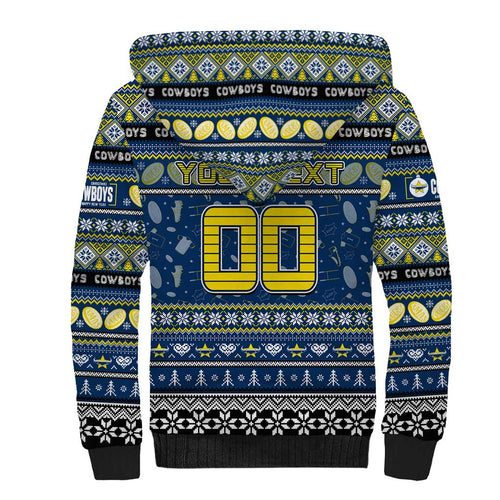 Personalized Cowboys Rugby Xmas Sherpa Hoodie Australia NRL Mascot