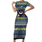Personalized Cowboys Rugby Xmas Short Sleeve Bodycon Dress Australia NRL Mascot