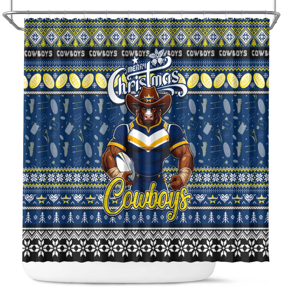 Cowboys Rugby Xmas Shower Curtain Australia NRL Mascot