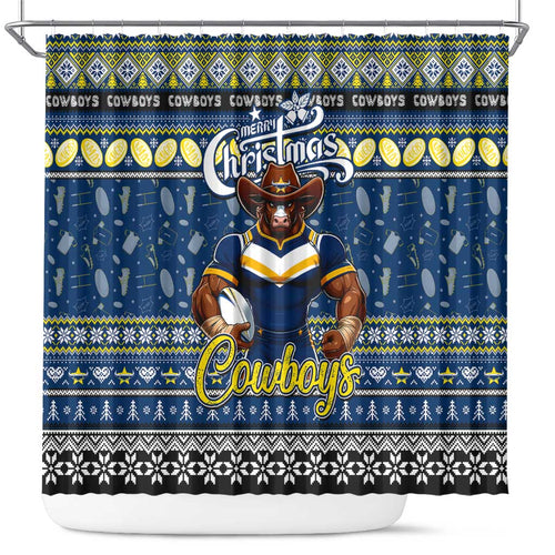 Cowboys Rugby Xmas Shower Curtain Australia NRL Mascot