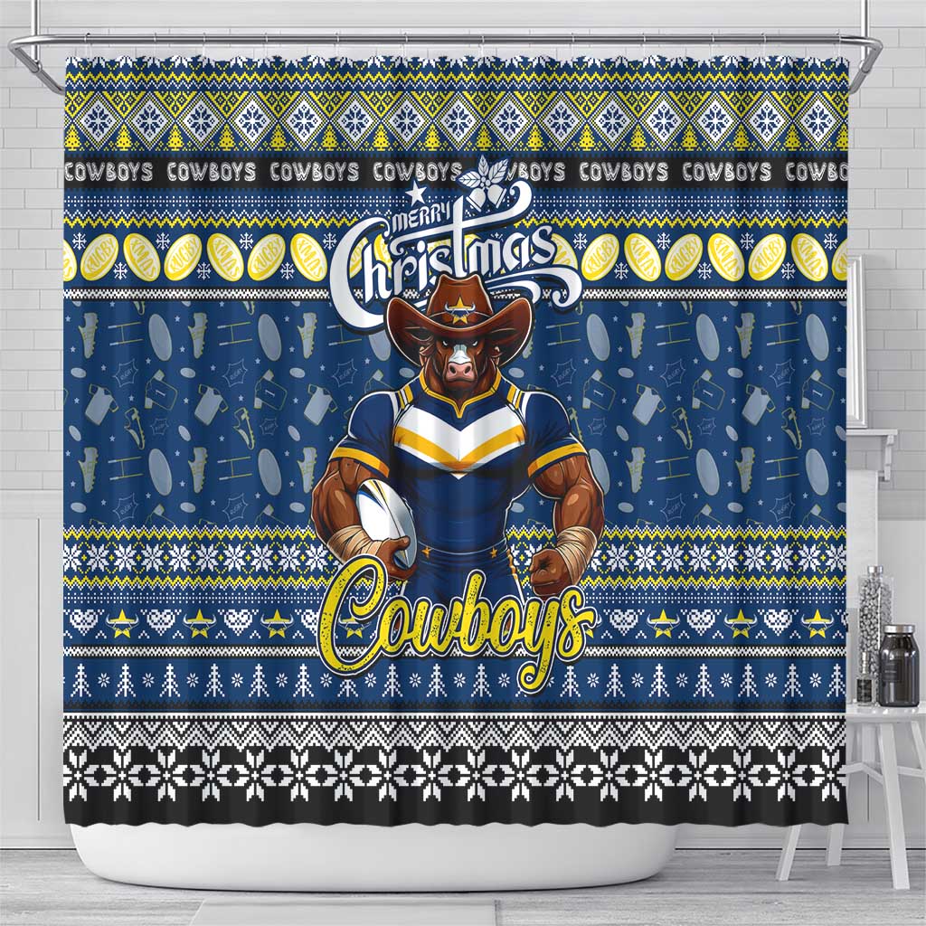 Cowboys Rugby Xmas Shower Curtain Australia NRL Mascot