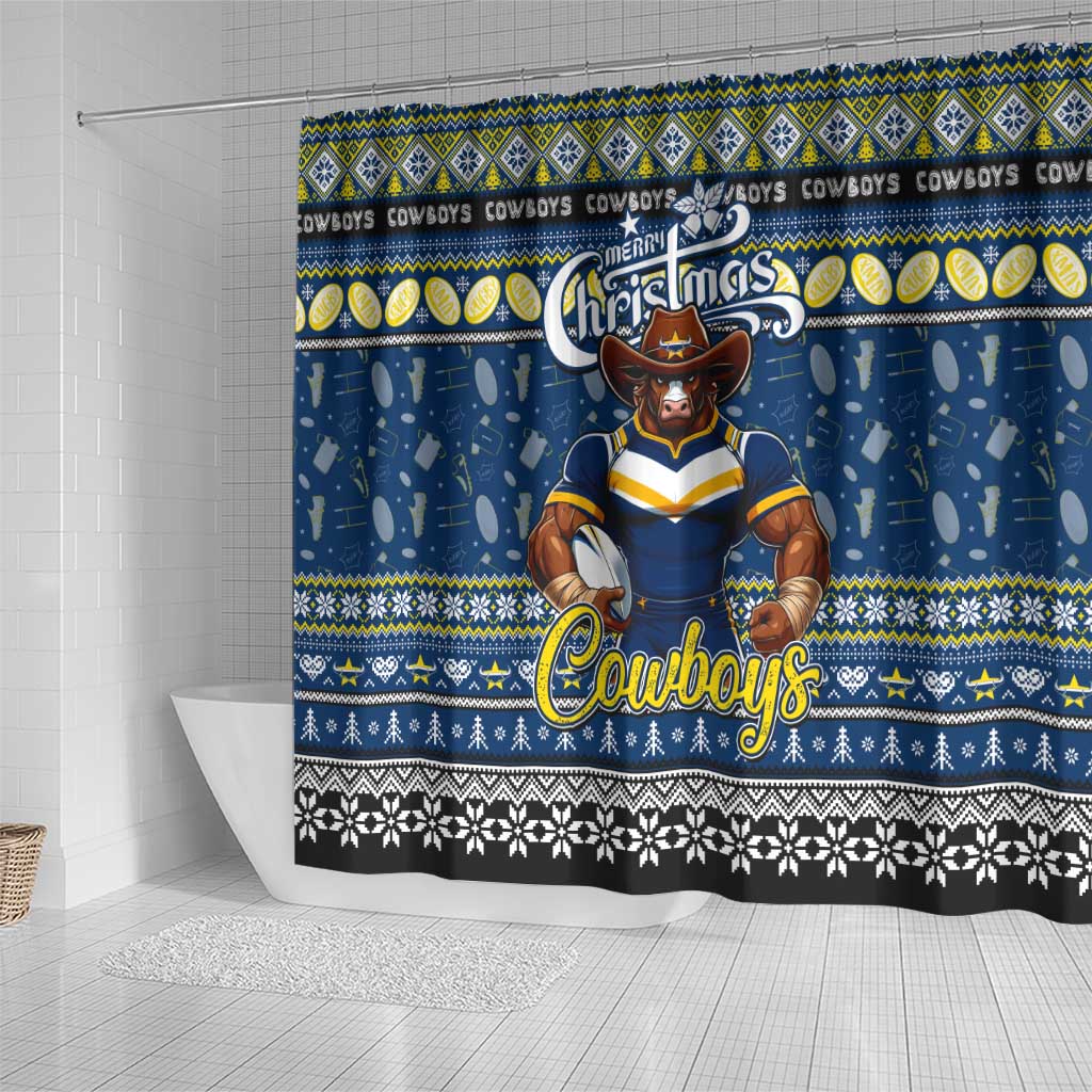 Cowboys Rugby Xmas Shower Curtain Australia NRL Mascot