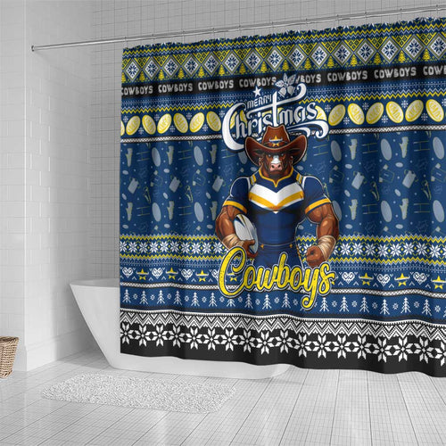 Cowboys Rugby Xmas Shower Curtain Australia NRL Mascot