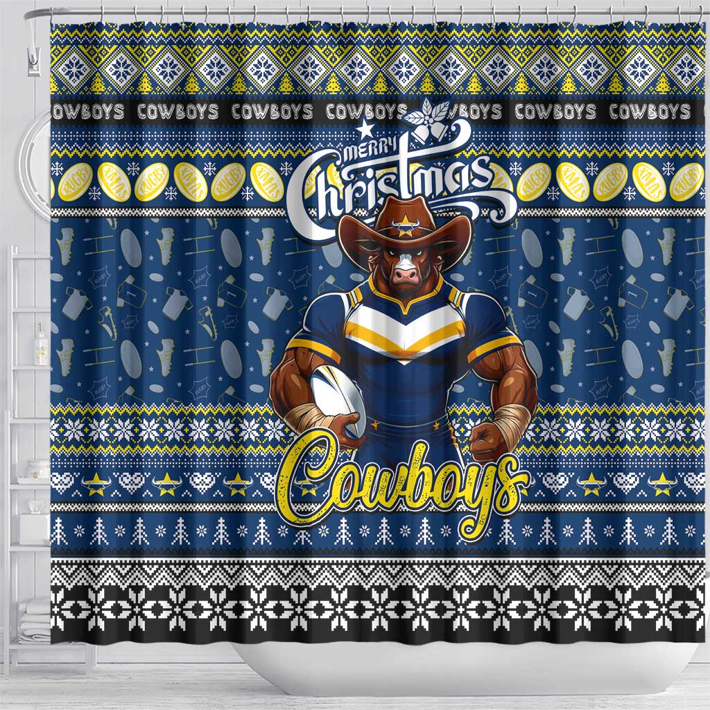 Cowboys Rugby Xmas Shower Curtain Australia NRL Mascot