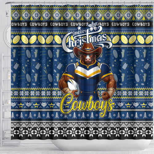 Cowboys Rugby Xmas Shower Curtain Australia NRL Mascot