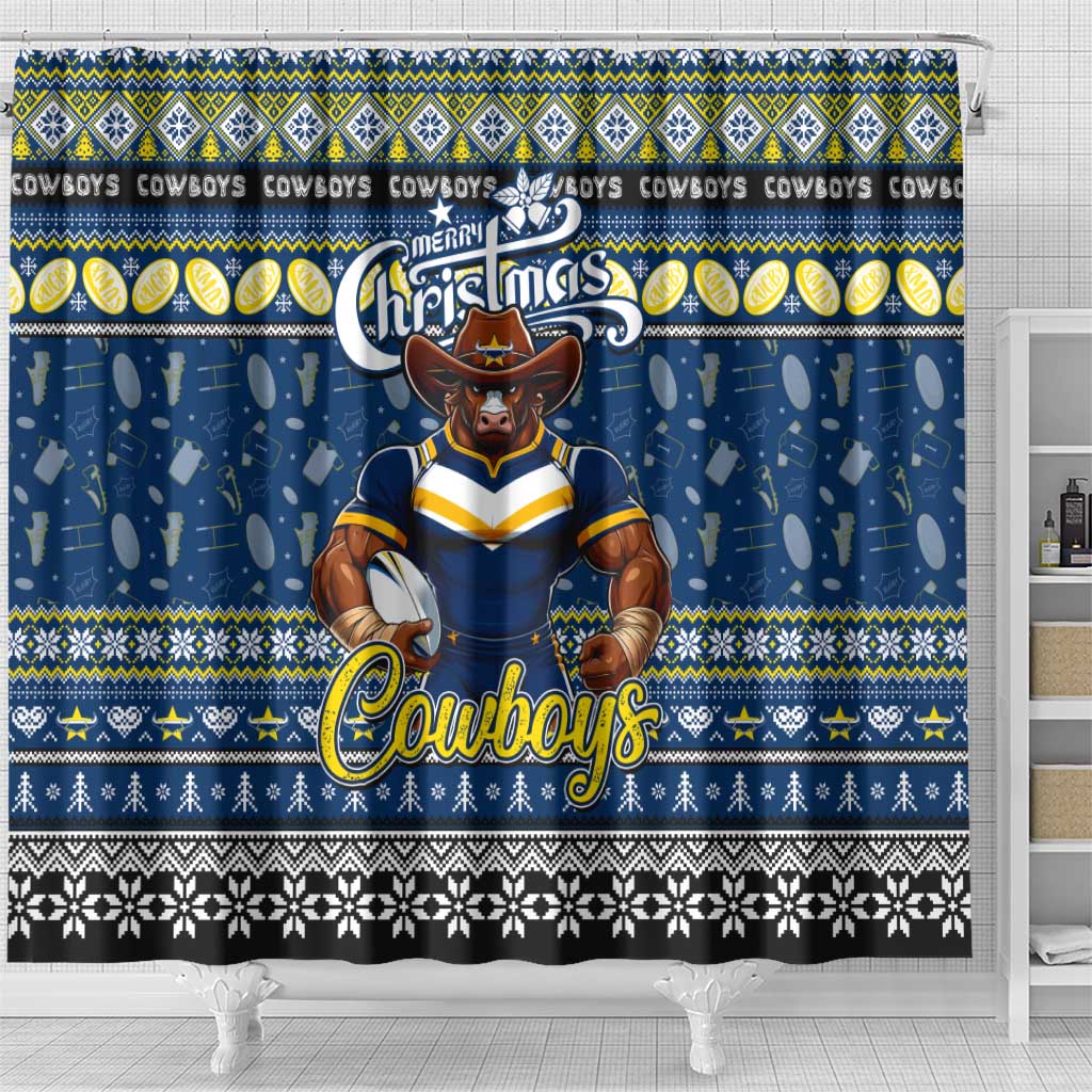 Cowboys Rugby Xmas Shower Curtain Australia NRL Mascot