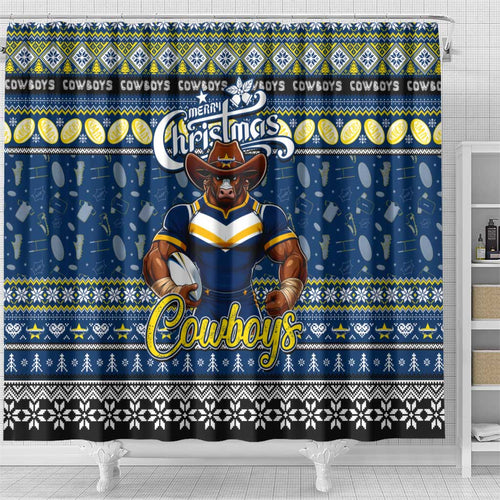 Cowboys Rugby Xmas Shower Curtain Australia NRL Mascot
