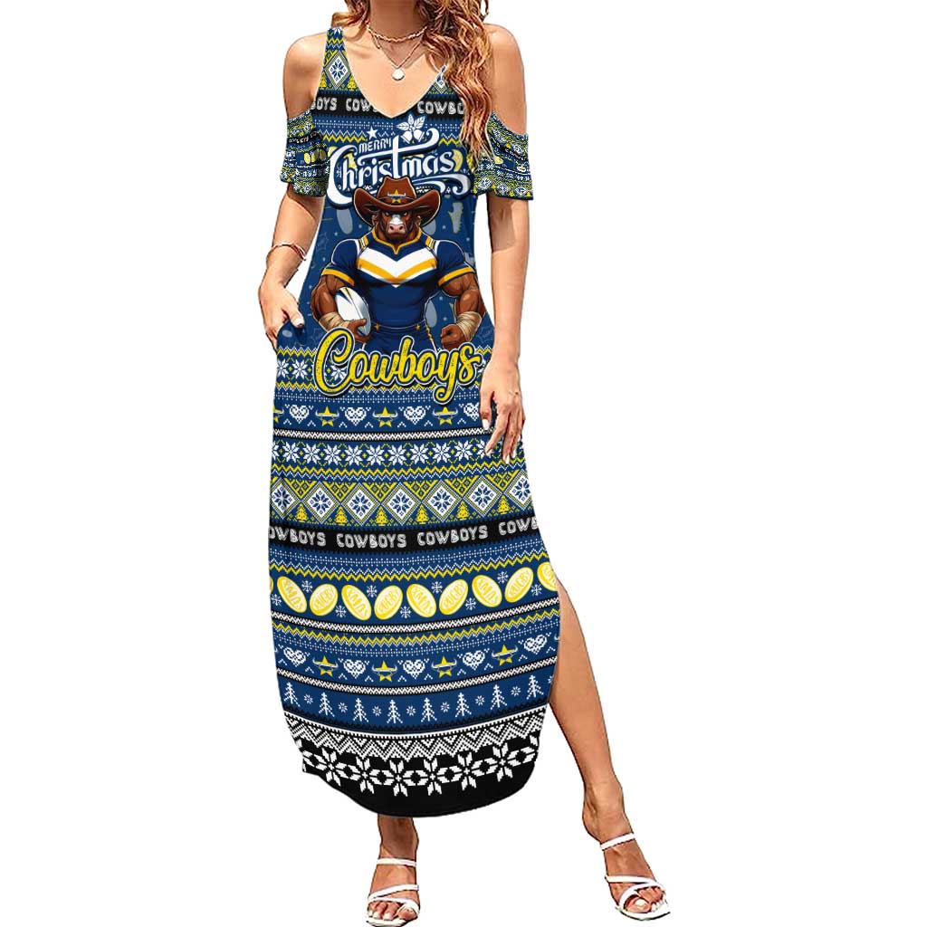 Personalized Cowboys Rugby Xmas Summer Maxi Dress Australia NRL Mascot
