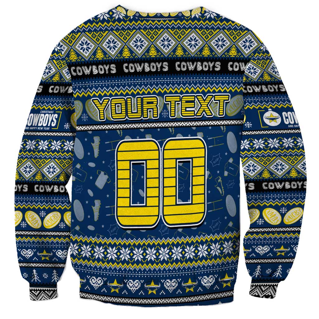 Personalized Cowboys Rugby Xmas Sweatshirt Australia NRL Mascot